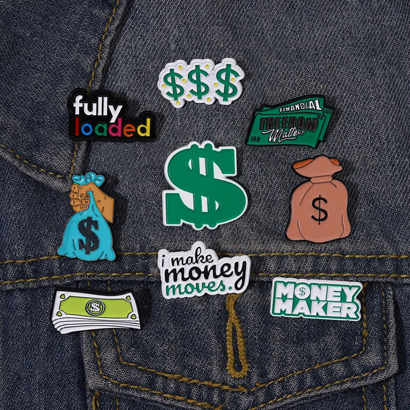 Эмалированные заколки с полной нагрузкой креативные значки надписью Power Of Money для