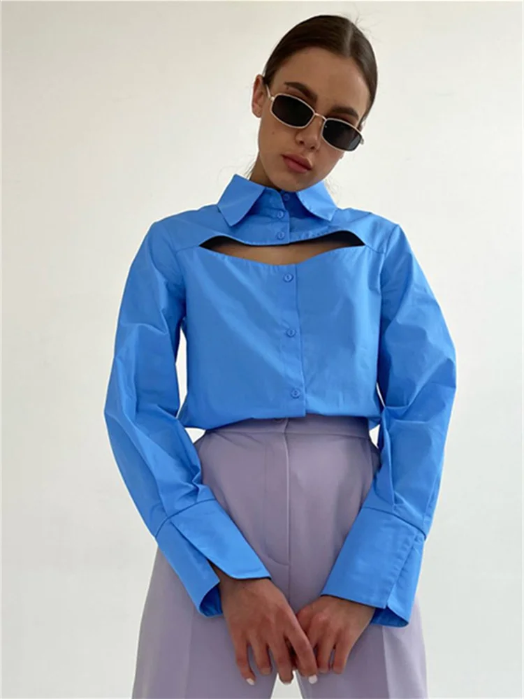 

Модная Повседневная ажурная Сексуальная дизайнерская нишевая Облегающая рубашка с разрезом, Новинка лета 2022, женский топ, женская одежда в ...