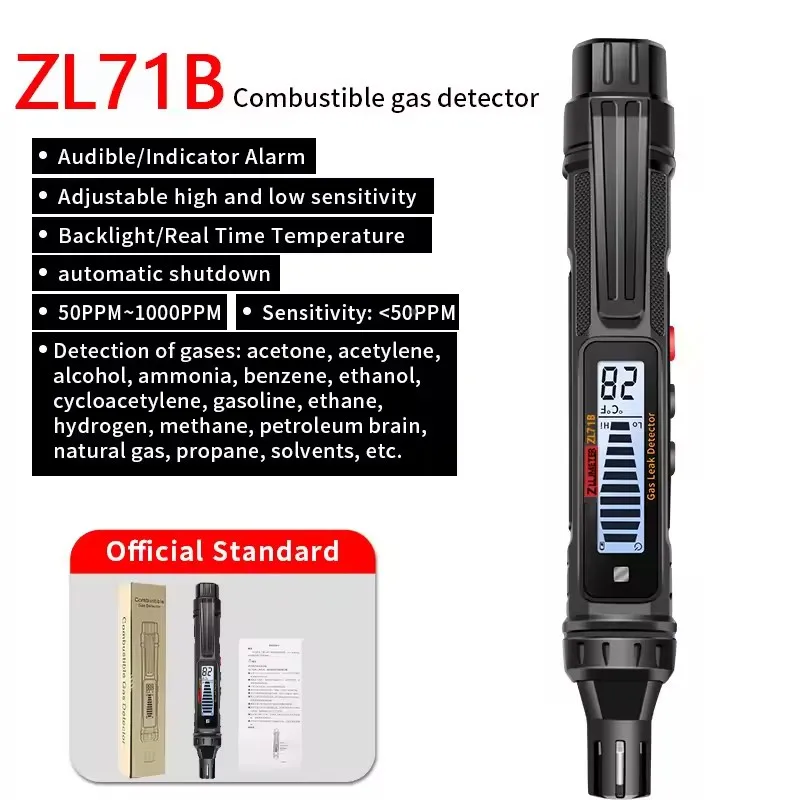 

Портативный горючий природный спирт, сжиженный нефтяной газ, анализатор метана, тест температуры и утечки газа, зуммер, сигнализация, тестер PPM LEL