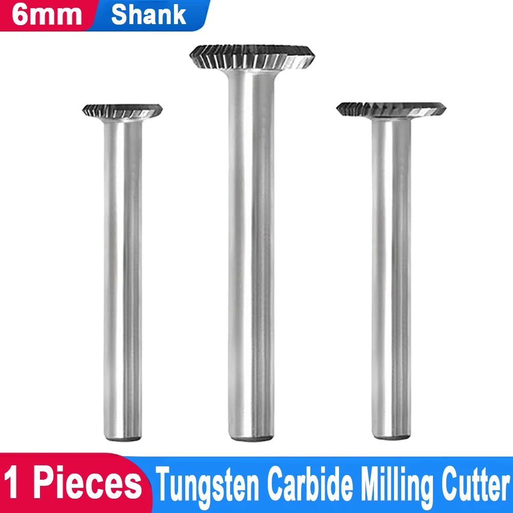 

Т-образная твердосплавная фреза с хвостовиком 6 мм, для шлифовки и резьбы по металлу, с одним пазом