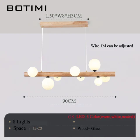 Деревянные подвесные светильники BOTIMI для столовой, круглый стеклянный светильник, деревянный кухонный светильник, остров в нордическом стиле, Подвесная лампа