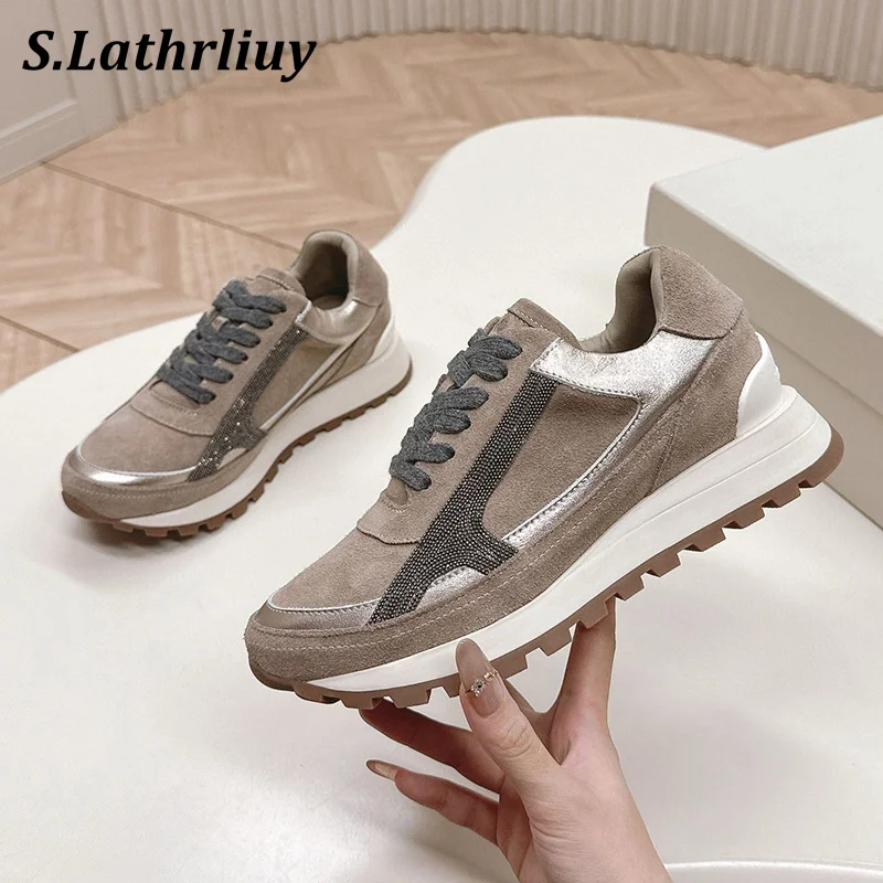 Туфли унисекс на плоской подошве с круглым носком и бусинами женские лоскутные