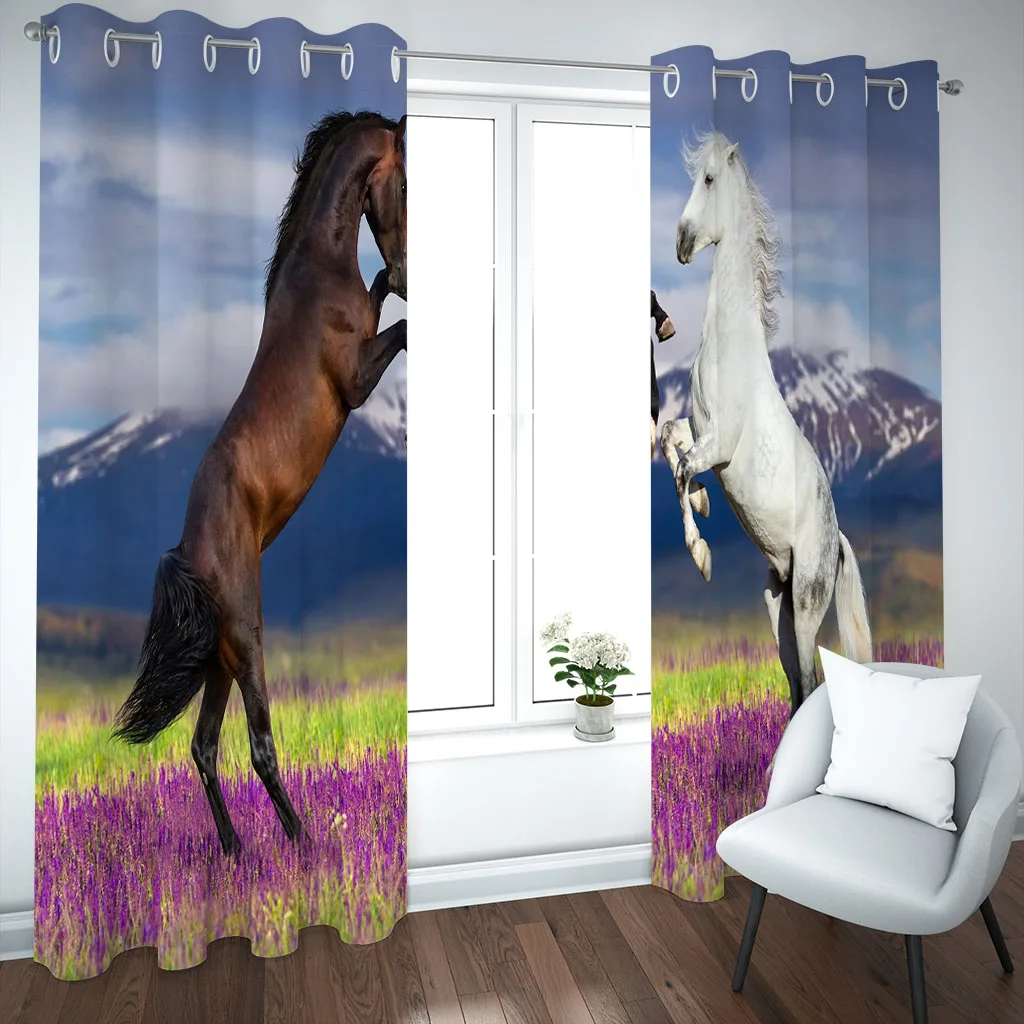 Customized Curtains For Rooms Animal Horse Purple Lavender 2 Pieces Custom Modern Blackout The Whole House Girl Be