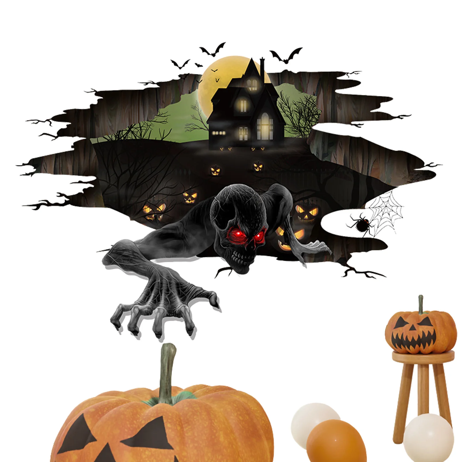 

Страшная 3D наклейка на пол на Хэллоуин, 3D Наклейка на стену, 3D летучая мышь, украшение на Хэллоуин, наклейка «сделай сам», фрески на Хэллоуин, ...