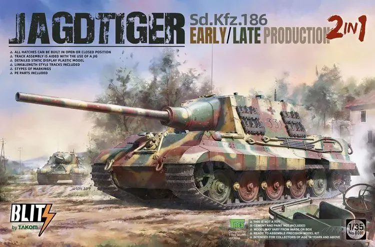 TAKOM 8001 масштаб 1/35 комплект модели JAGDTIGER Sd.Kfz.186 EARLY/LATE PRODUCTON 2 в 1 (БЕЗ металлических
