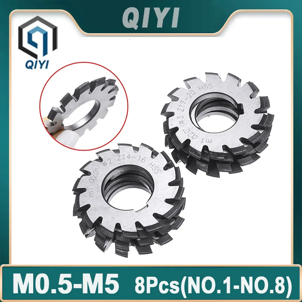 

8PCS M0.4/M0.5/M0.6/M0.7/M0.8/M1/M1.25/M1.5/M2/M3/M4 Modulus PA20 Degrees NO.1-NO.8 HSS Gear Milling Cutter Gear Cutting Tools