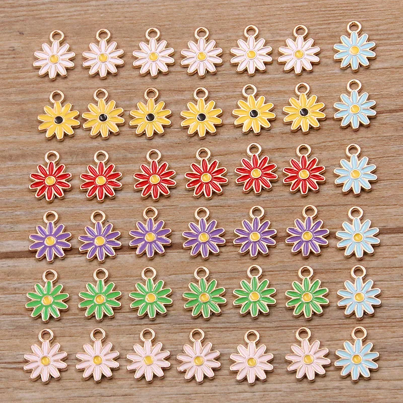 

20Pcs 7Color 10x13MM Alloy Metal Drop Oil Colorblock Daisies Charm Flower Plant Pendant For DIY Bracelet Necklace Jewelry Making