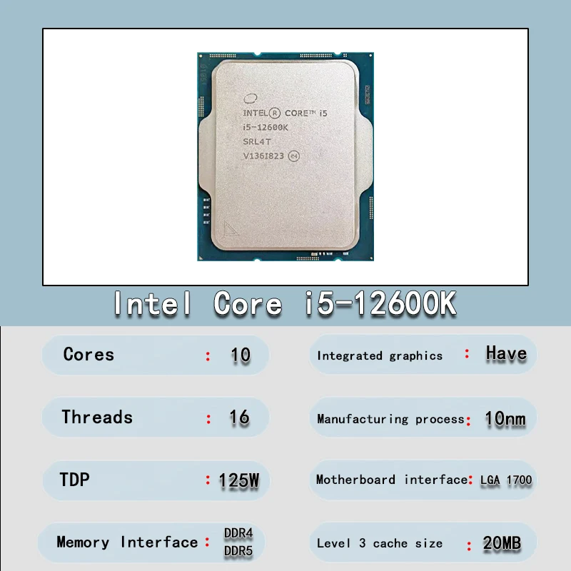 Процессор Intel Core i5-12600K i5 12600K 3 4 ГГц десять ядер шестнадцать потоков процессор 10 нм