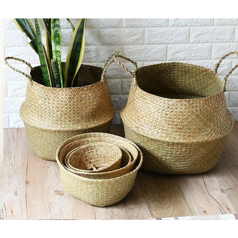 

Mimbre Home Flower Wicker Hanging Basket Laundry Planting Garden Decoration Pot Seagrass Storage Cesta Work Basket Rattan