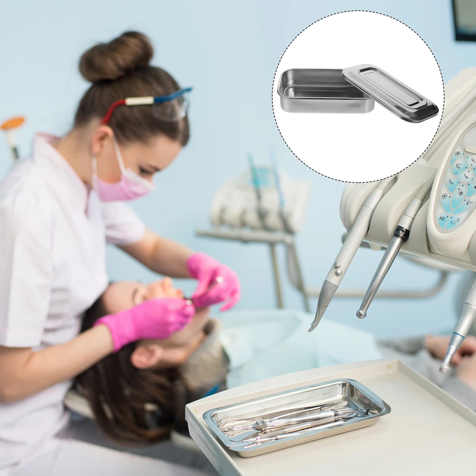 

8 Inch Beauty Square Plate Oral Instrument Holder Sterilizer Tray Lid Trays Metal Dentistry Stainless Steel Lash