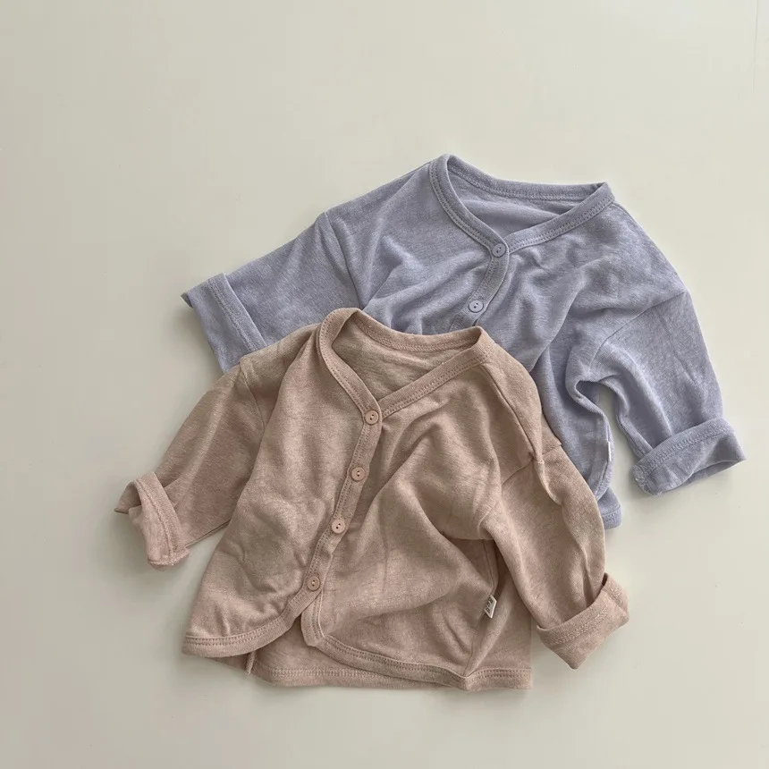 

2022 Summer New Baby Long Sleeve Cardigan Infant Cotton Boy Girl Solid Shirt Solid Baby Casual Sun Protection Jacket