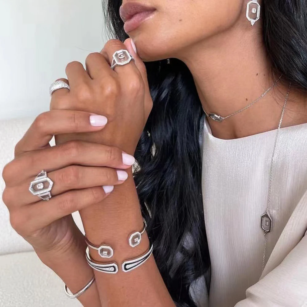 

HIBRIDE New Personalized Arabic Letter Necklace Earrings And Ring 3 Piece Set Cubic Zirconia Jewelry Set For Dubai Women N-1316