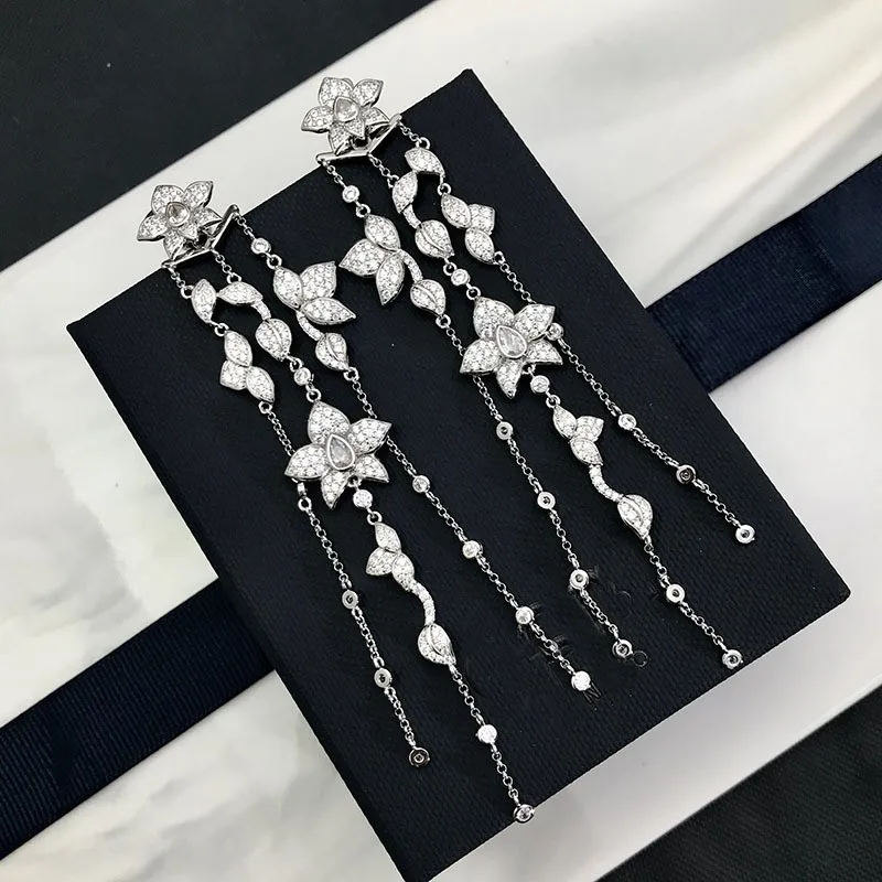 Роскошные цветочные серьги с длинными кистями для женщин на свадьбу с кубическим цирконием CZ Бриллиантовые элегантные хрустальные серьги Zk35.