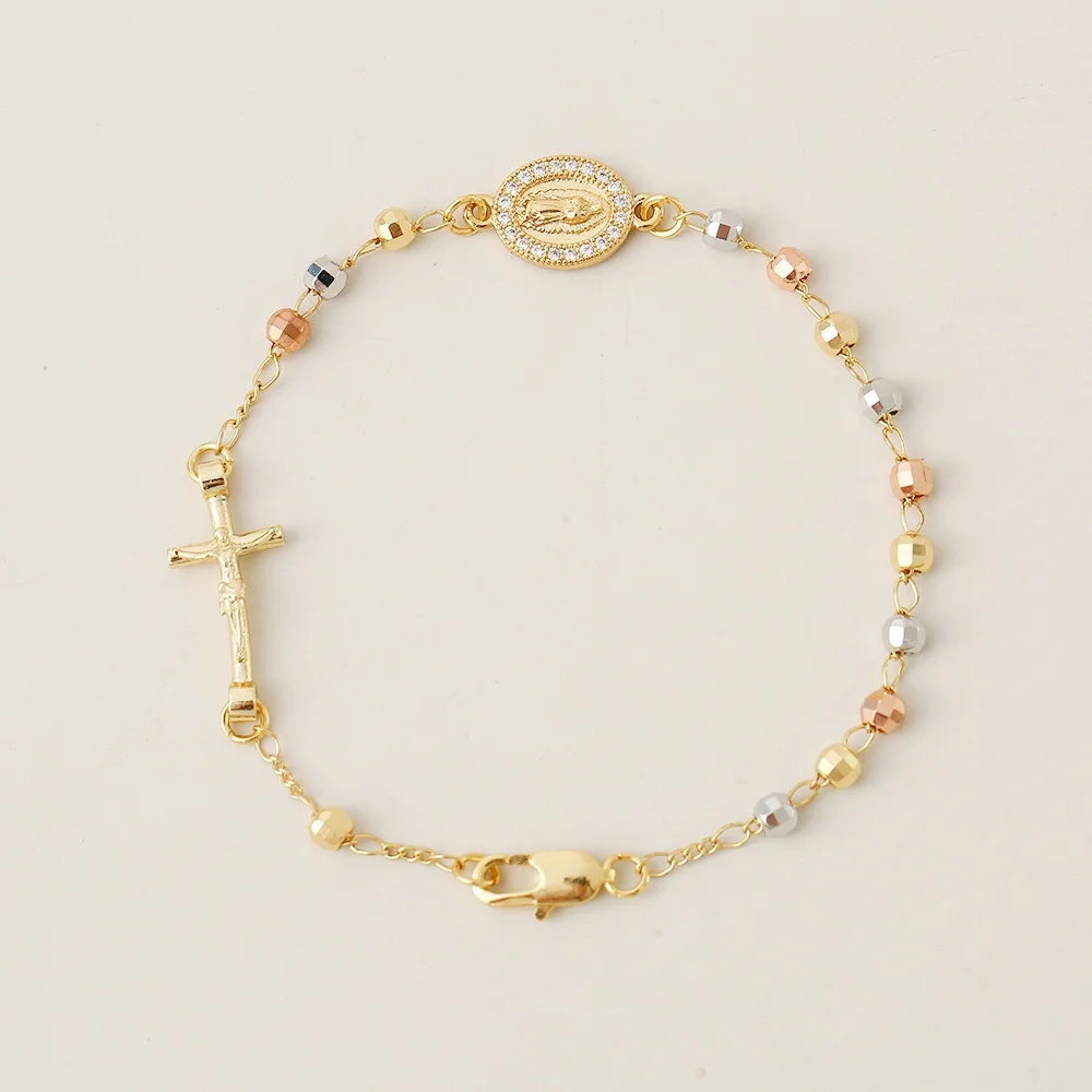 Новый религиозный медный Четки из бисера браслет с крестом для женщин кубический