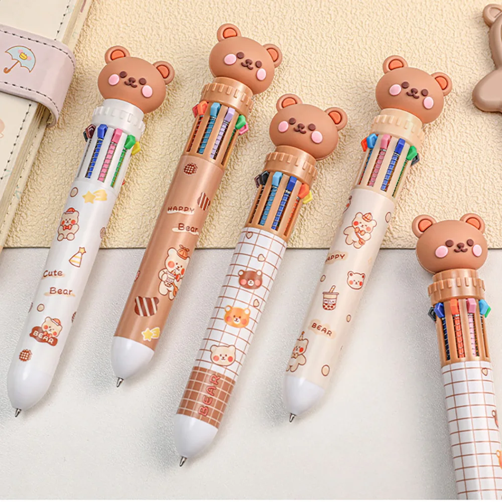 10 Colors Cute Cartoon Bear Ballpoint Pen School Office Supply Stationery Papelaria Escolar Multicolored Pens Colorful Refill