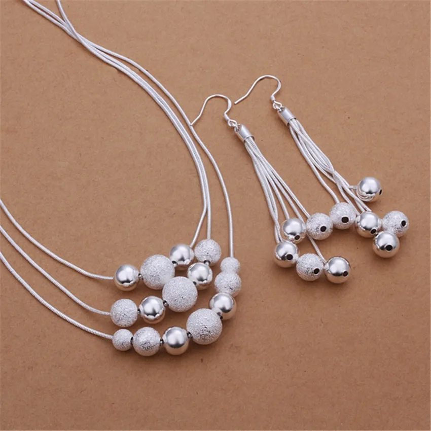 

Pretty Fine Fringed beads 925 Sterling Silver necklaces earrings Jewelry sets for women Fashion Party wedding Christmas Gifts