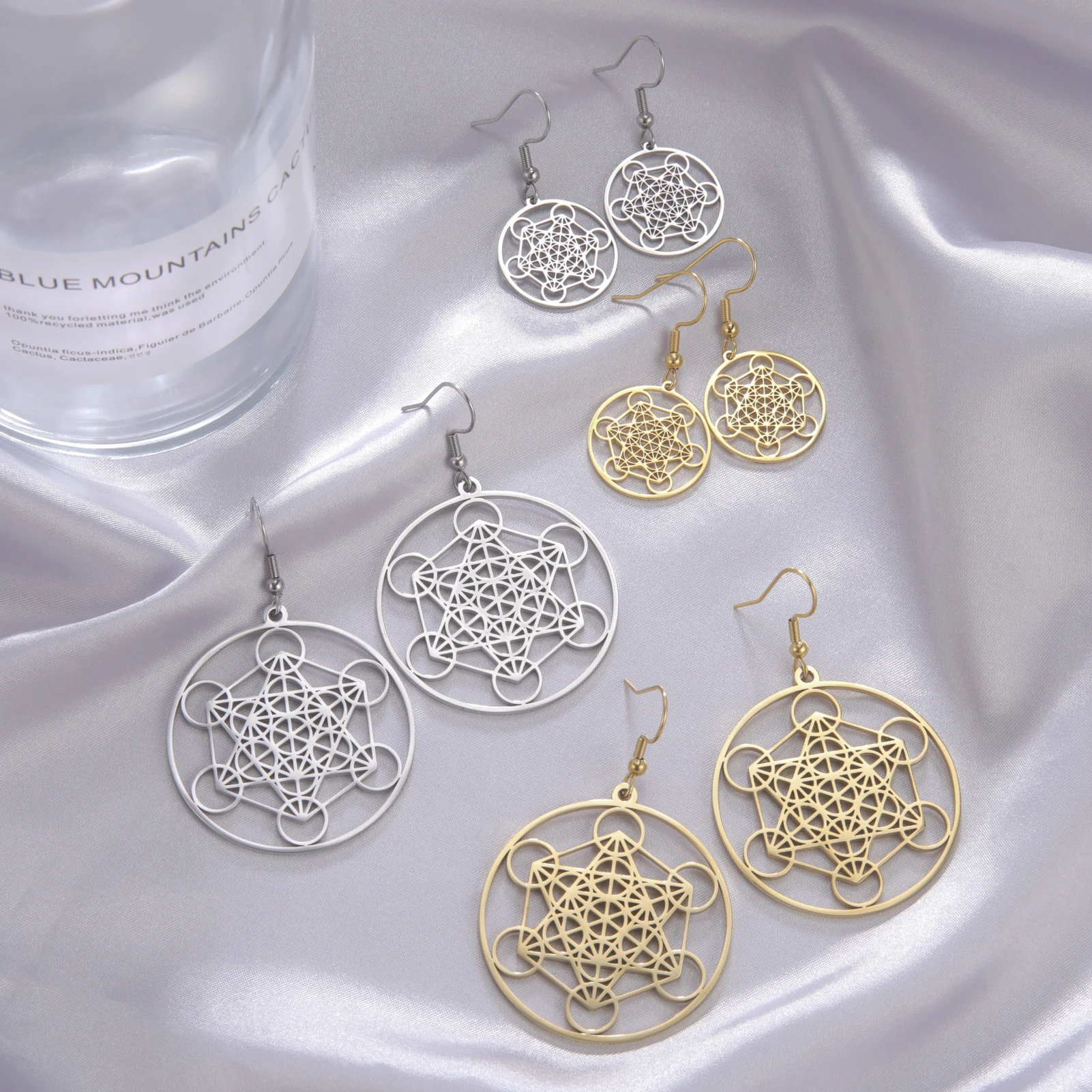 

Серьги Dawapara Metatrons-кубики, цветок жизни кабала, священные геометрические серьги для женщин, ювелирные изделия из нержавеющей стали