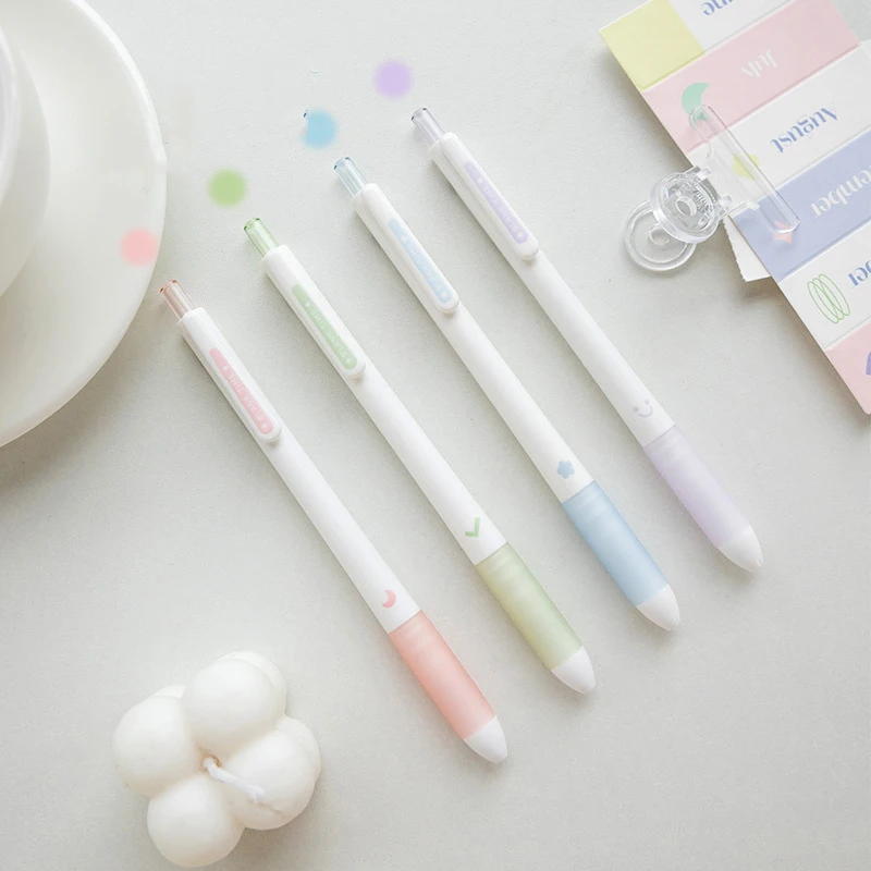 

4 Pcs/Set Cute Full Needle Gel Pen 0.38mm Black Ink Retractable Press Ballpoint for Student Writing Pen Kawaii Stationery