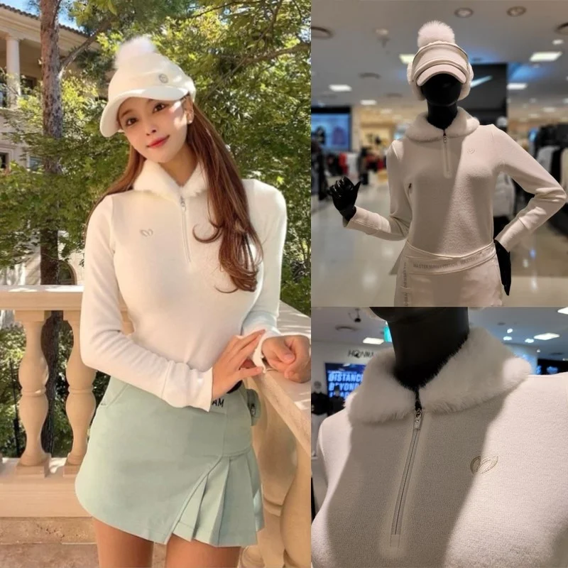 

Golf clothes Women's wool collar thin velvet warm shirt plush long sleeve bottoming shirt Women's top