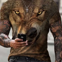 new round neck wolf head mens loose short sleeved t shirt personality three dimensional 3d animal pattern short sleeved top