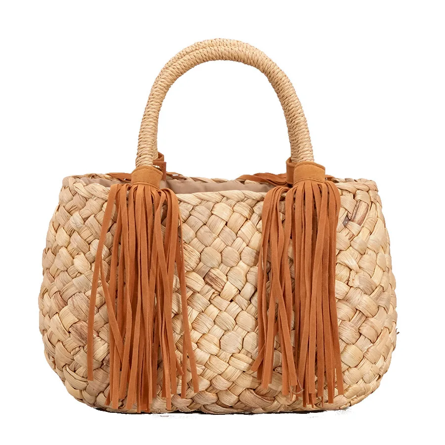 

Summer Beach Women Messenger Shoulder Bags NEW Tassel Handmade Half-Round Rattan Woven Straw Crossbody Bag Girls Handbag