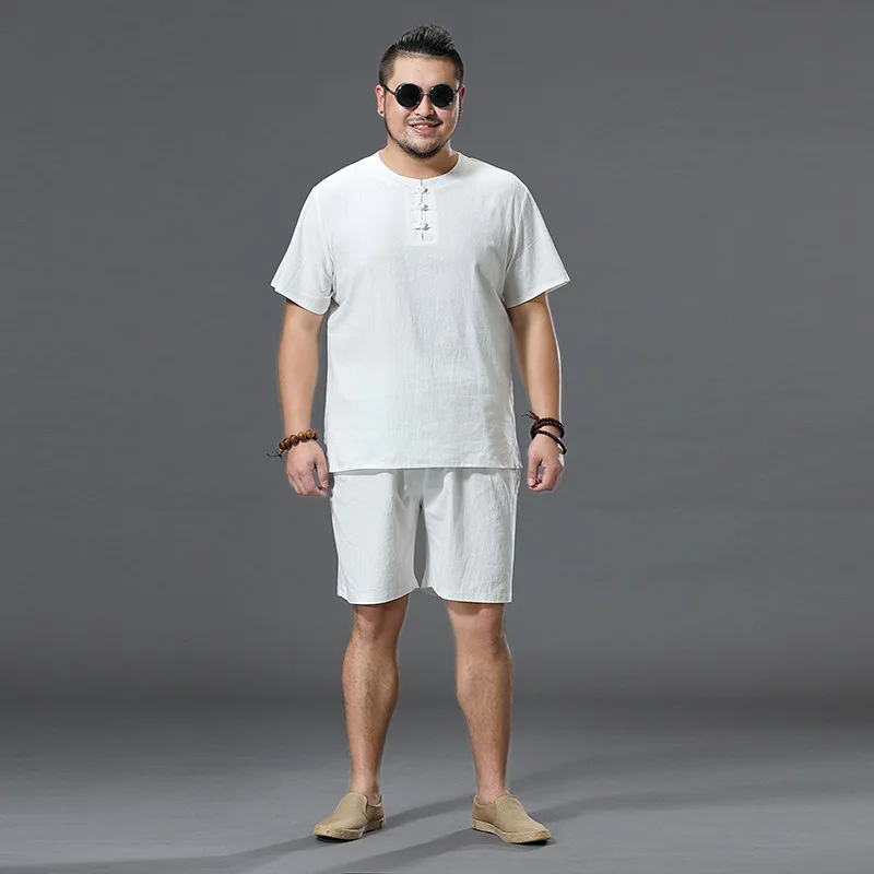 

Chinese Style Cotton Linen Fabric Suit Men's Casual Summer Wear Summer Short Sleeve Loose Linen Menswear Clothing Two Pieces