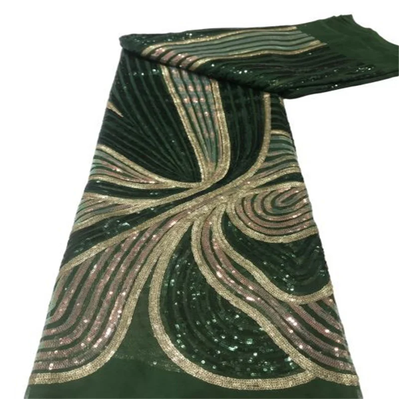 Nijeryalı dantel kumaş 2022 yeşil/altın yüksek kaliteli dantel nakış boncuklu fransız tül afrika dantel kumaş 5Yards düğün elbisesi
