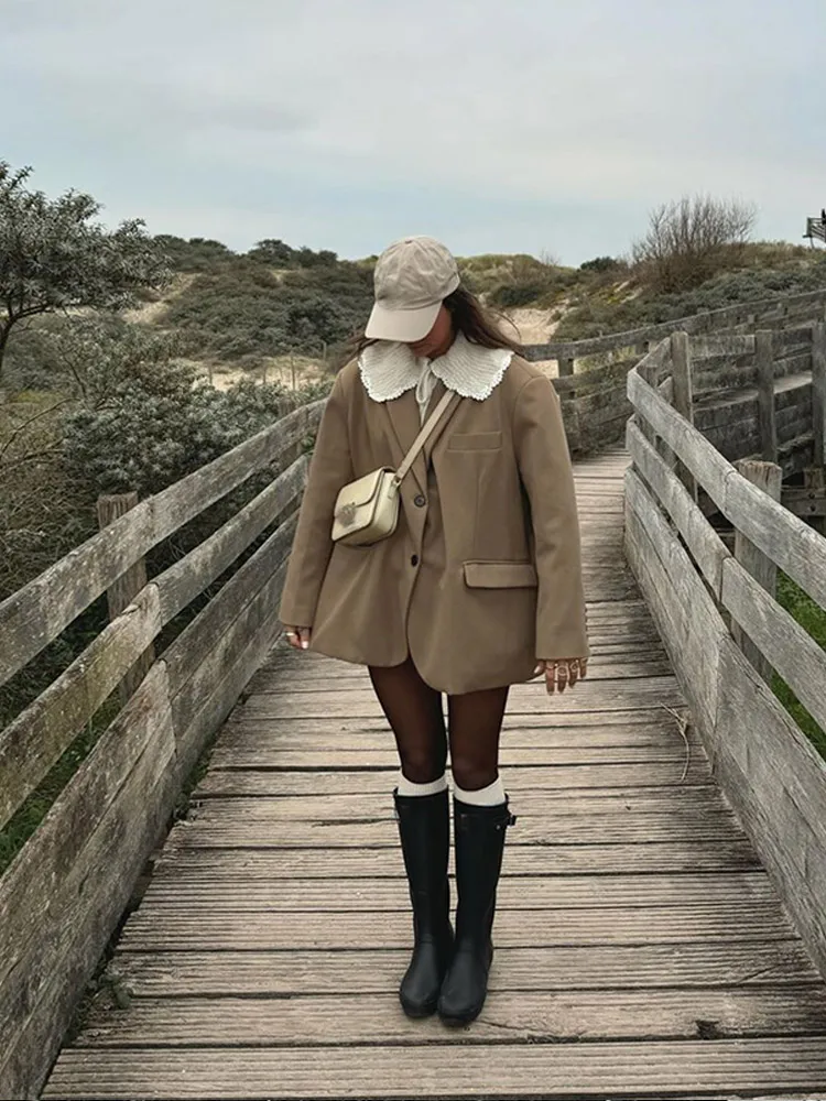 Винтажный однобортный костюм с двойными карманами модное пальто длинными