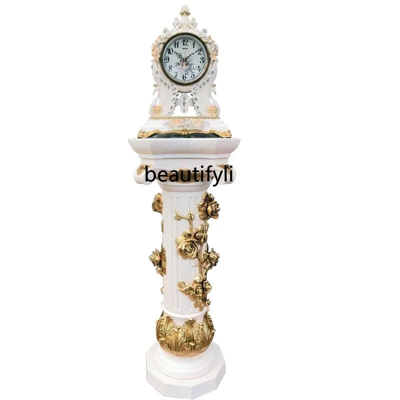 

HJ European Clock Roman Column Desk Clock Antique Standing Grandfather Clock Antique Quartz Clock