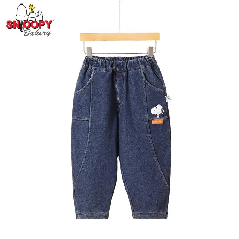 

Зимние детские спортивные повседневные брюки Snoopy для девочек, синие джинсовые флисовые теплые прямые