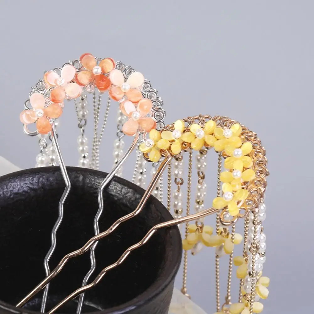 Изысканные кисточки U-образная заколка для волос с жемчугом в античном стиле