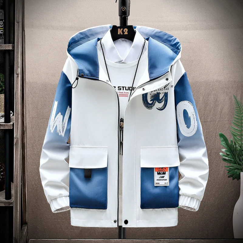 

Ветровка мужская демисезонная с капюшоном, ветровка в стиле хип-хоп, верхняя одежда, молодежная искусственная одежда, большие размеры