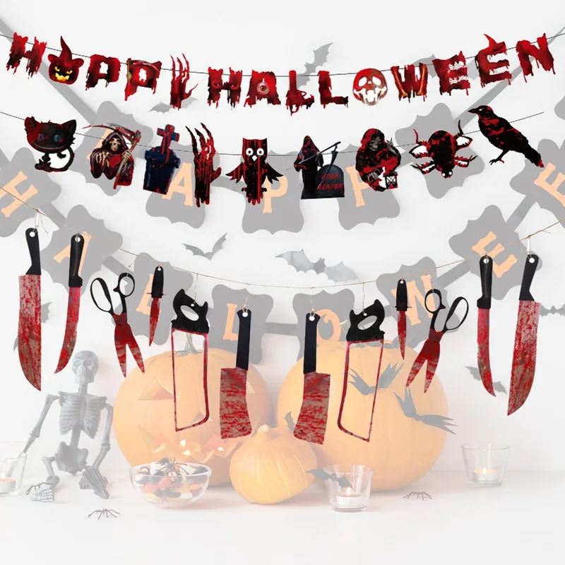 

Счастливый Хэллоуин бумажный баннер ужас летучая мышь Тыква Ведьма паук фотография для Хэллоуина фотофлаги