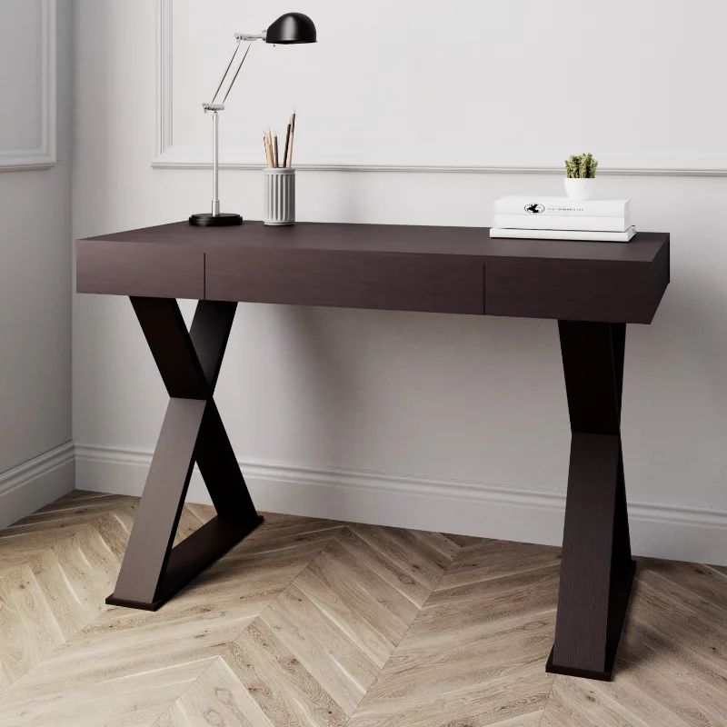 

Techni Mobili Trendy Writing Desk with Drawer\ Espresso Espresso Solid Wood [US Stock]