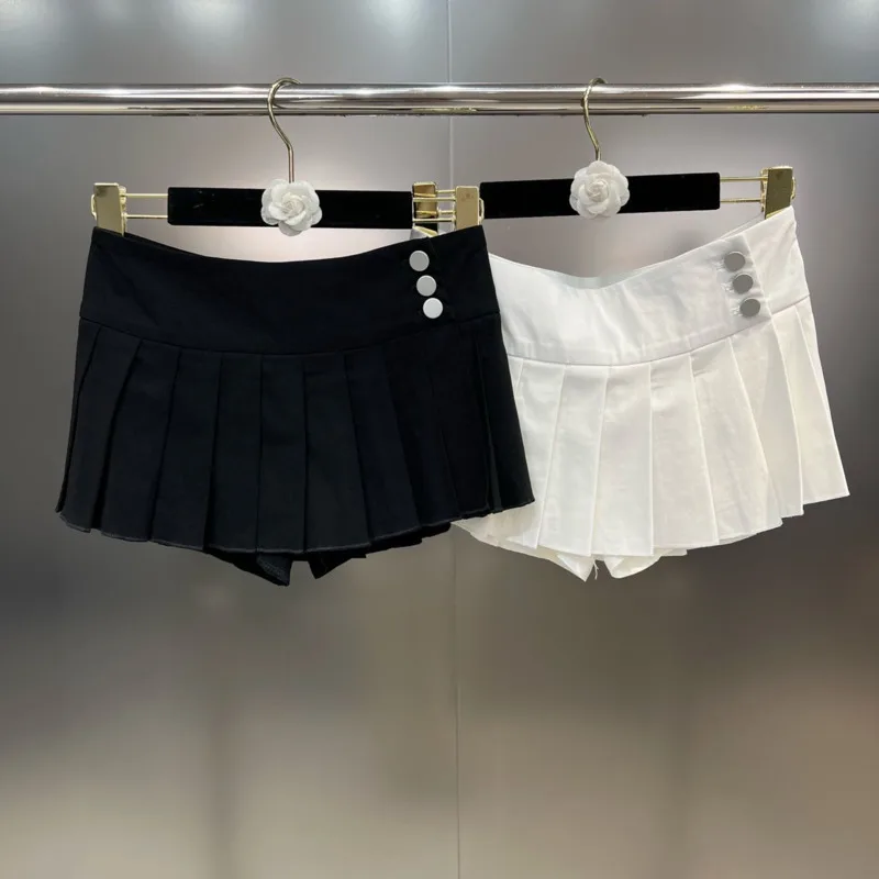 

BORVEMAYS White Pleated Mini Skirts High Waist Solid Color Simple All-match Temperament High Waist Summer New 2023 WZ3050
