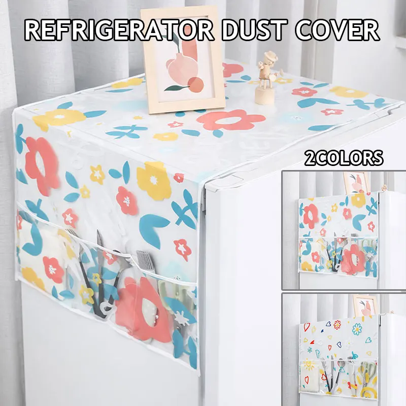 

Modern Floral Refrigerator Dust Cover Cloth Cabinet Waterproof Dust Cover With Storage Pockets Multi-Function Fridge Top Cloth