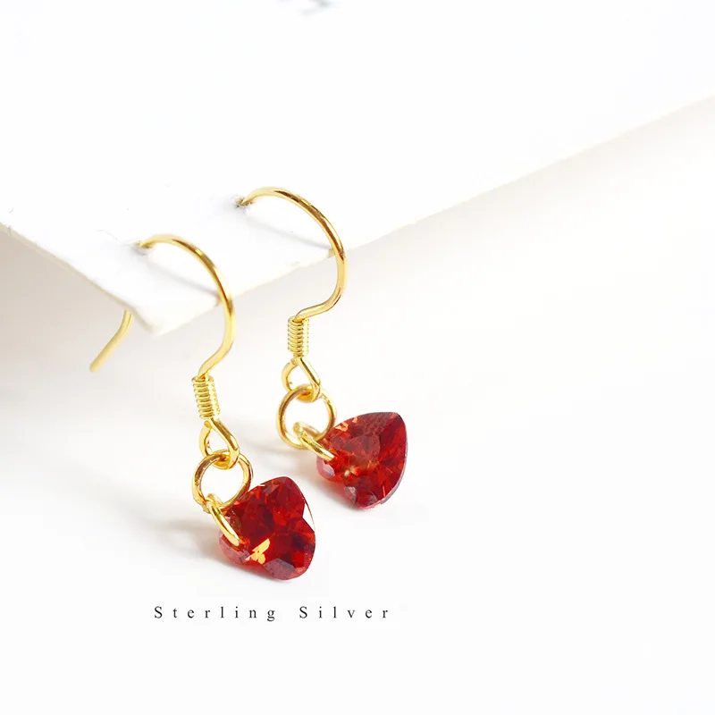 Модные серьги в форме сердца из 24-каратного золота с серебряными и розовыми