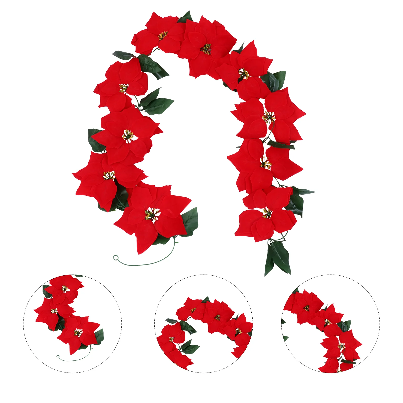 

Christmas Garland Poinsettia Wreathflowerparty Artificial Ornaments Tree Wreaths Door Front Fake Holiday Hanging