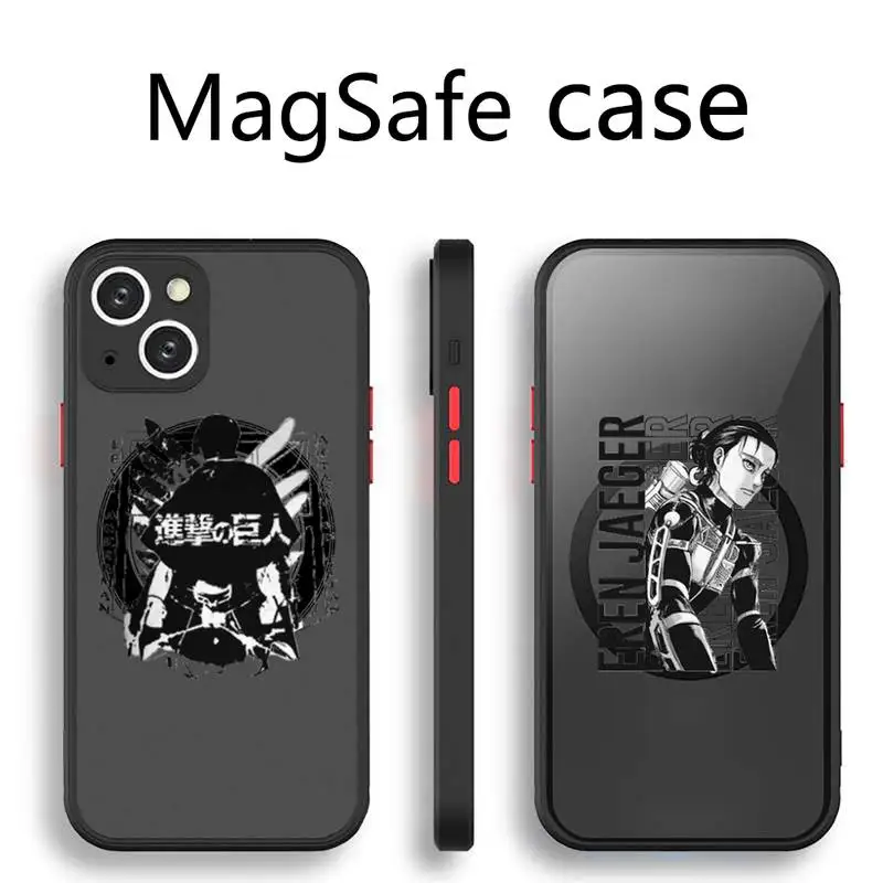 

attack on titan anime manga Phone Case Transparent Magsafe Magnetic Magnet For iPhone 13 12 11 Pro Max Mini Wireless Charging