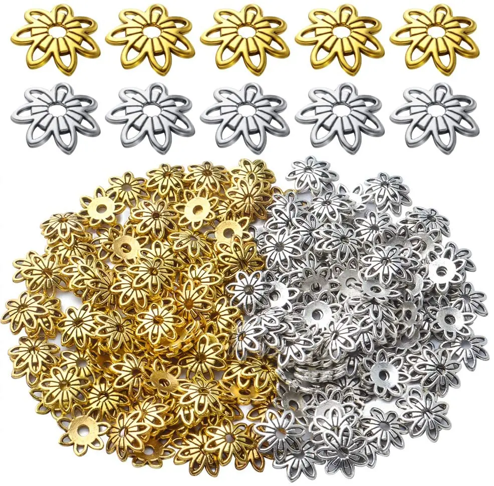 

Колпачки для бусин с филигранным цветком, полые колпачки для бусин из сплава, Концевики для бижутерии, колпачки для бусин «сделай сам», 200 шт., 10 мм