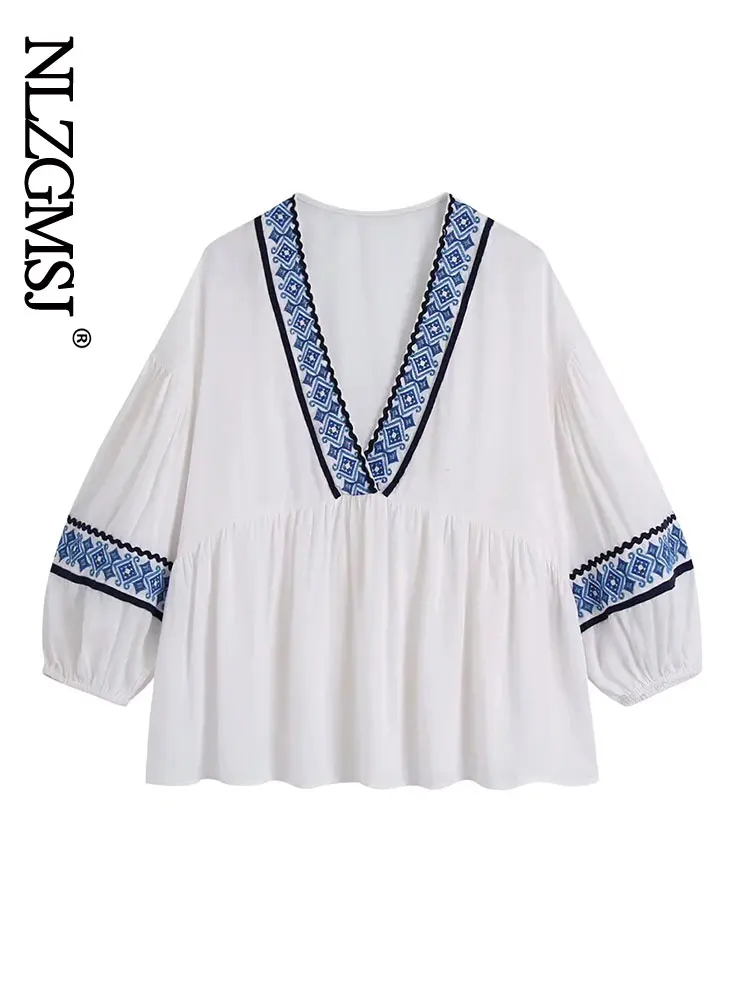 

Женская футболка с V-образным вырезом, длинным рукавом и вышивкой