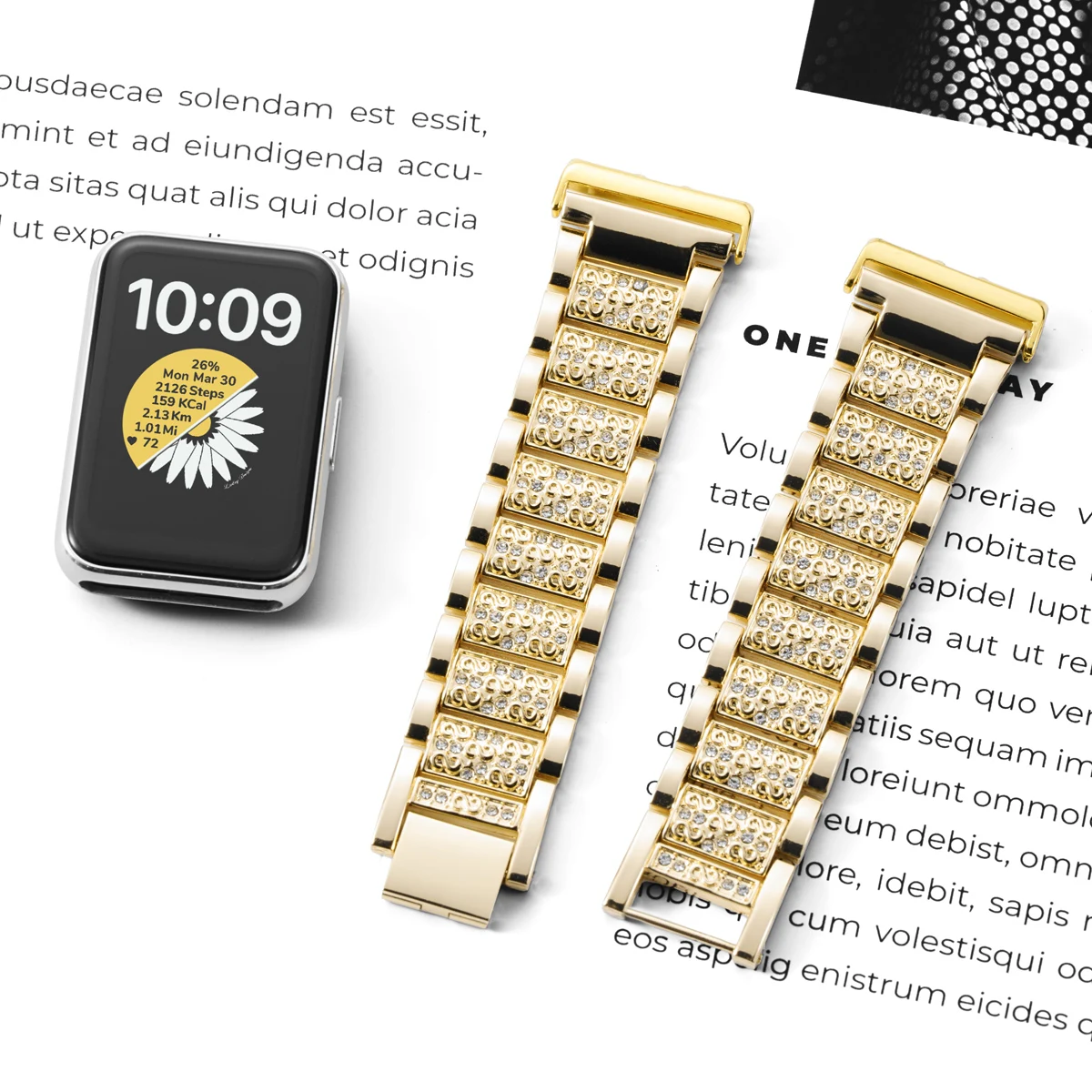 Фото Ремешок для Samsung Galaxy Fit3 SM-R390, женский блестящий металлический браслет с бриллиантами, защитный, сменный, для часов №3