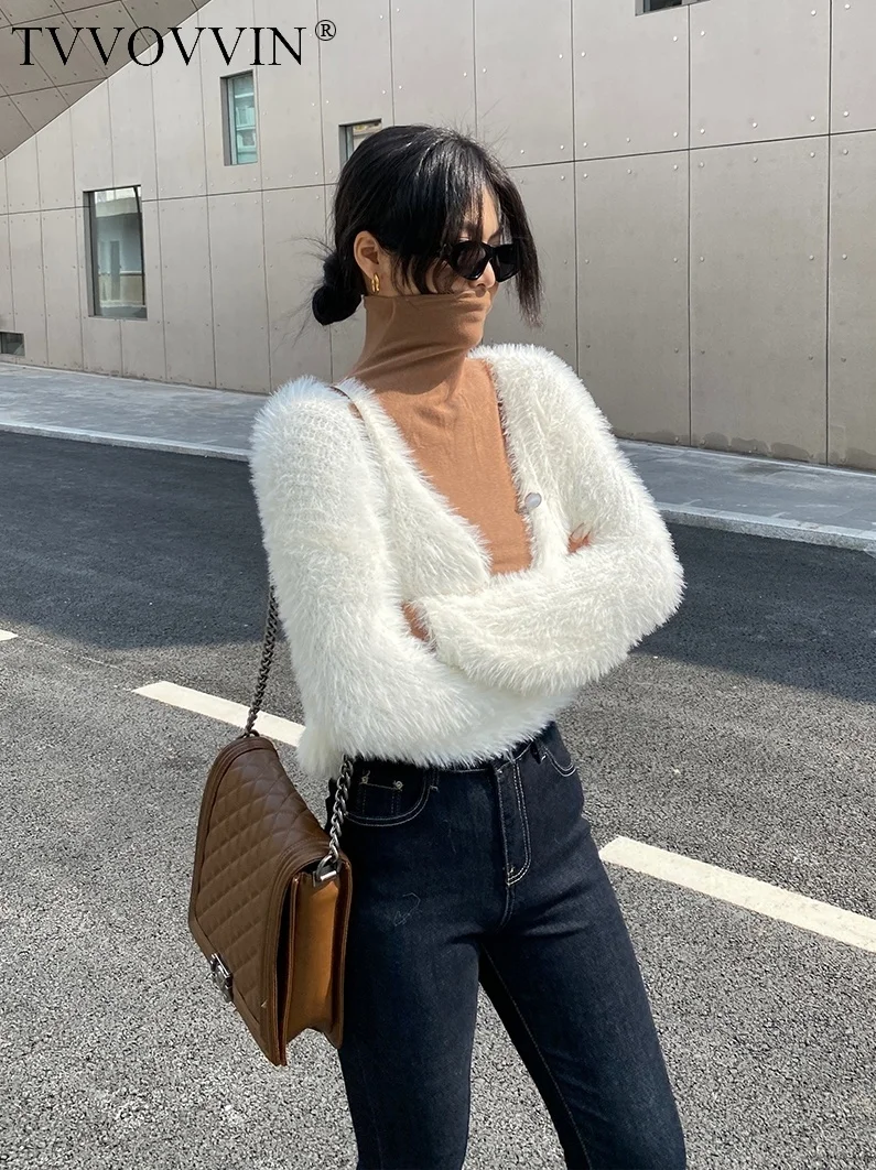 

Fleece TVVOVVIN Imitating Mink Soft Cardigan Bunny Knit Sweater Women's 2023 Spring Short Japanese Fashion Tops B8ZP