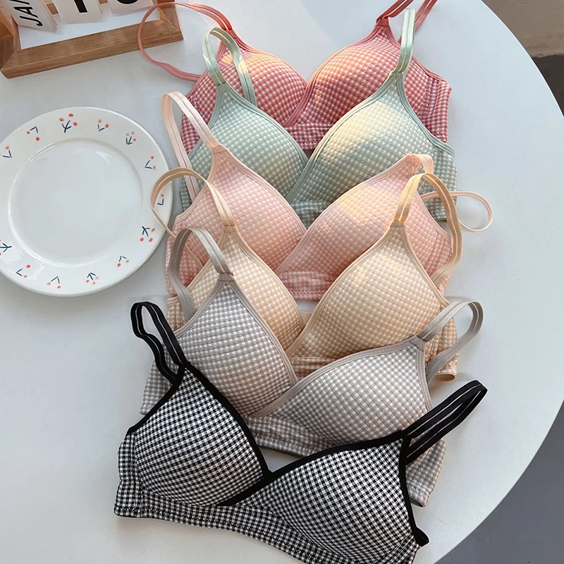 

Bras for Women Seamless Wireless Push Up Top Bra Breathable Plaid Cute Bralette Ladies Underwear Comfort Lingerie Ropa Mujer
