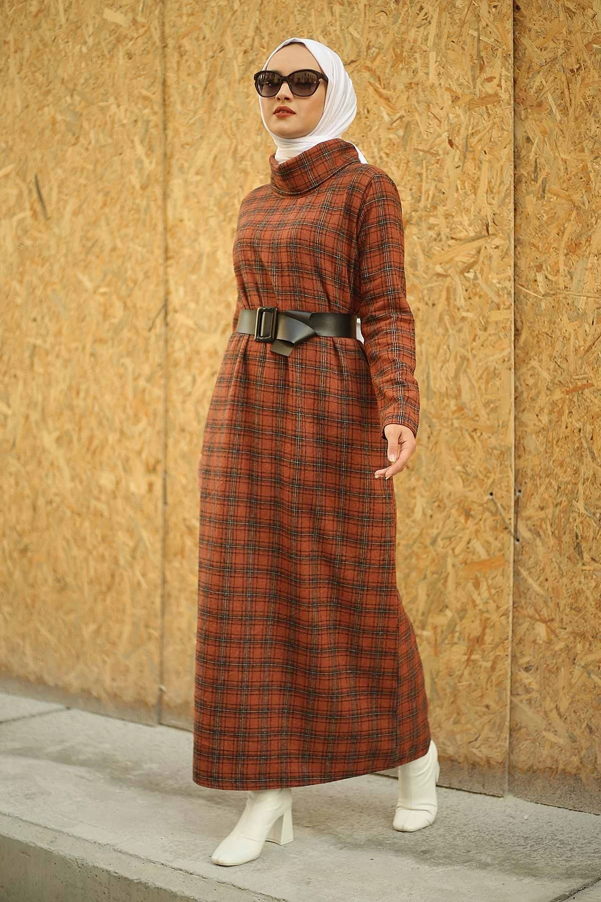 Платье ESSI с высоким воротником-плитка, зима-осень 2021, стандартный головной платок, Исламская Турция