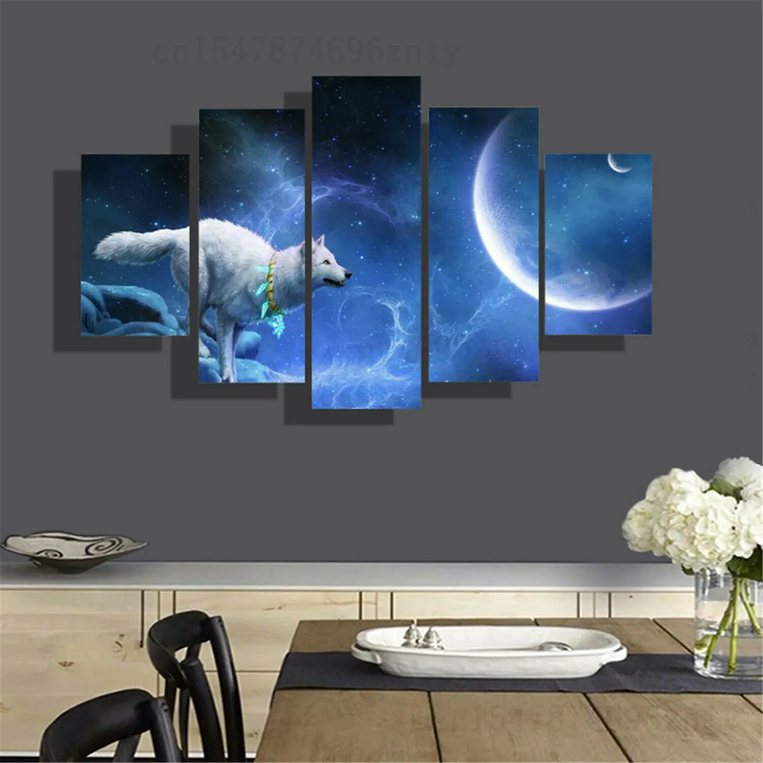 

5 Pieces HD Print Canvas Wall Art Poster Living Room Ice Wolf Room Decor Pictures Paintings Home Decor 5 Panel No Framed
