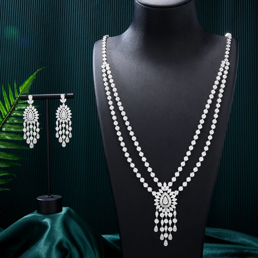 

JImbora роскошный двойной сексуальный длинный комплект ожерелье серьги великолепный тренд для женщин свадебный костюм CZ для вечеринки ювелир...