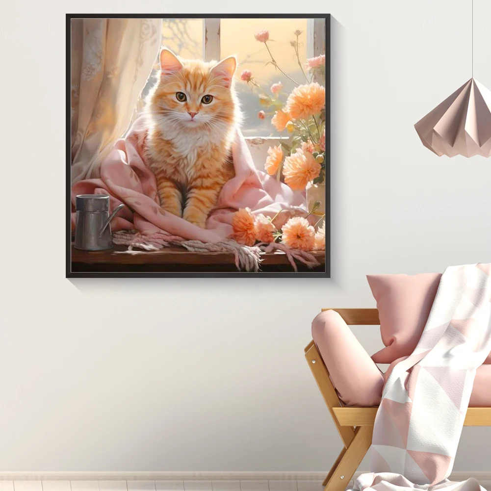 5D DIY Полный круглый дрель Алмазная картина Животное Кошка Комплект украшения