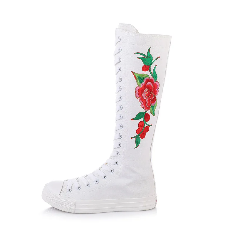 

Hand-customized embroidered lace-up side zipper super high-top long canvas shoes street shooting fashion and comfort 35-43