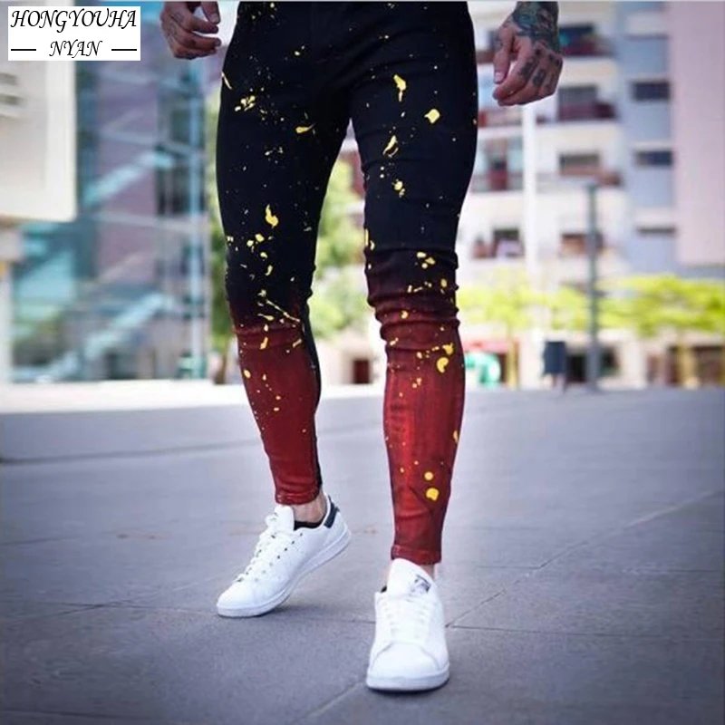 Джинсы мужские стрейчевые модные рваные брюки скинни Байкерская уличная одежда